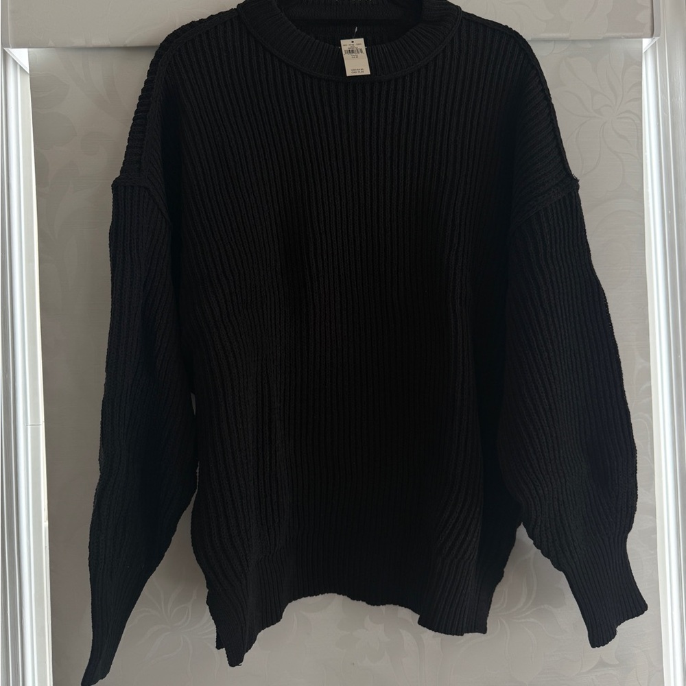 NWT Aerie Beyond Chenille Black Ribbed Knit Sweater (Size: M)